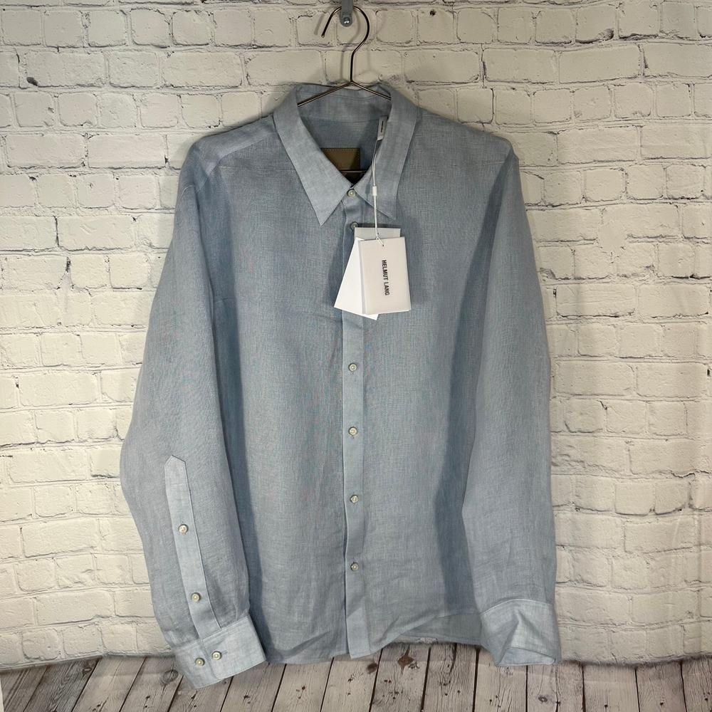 NEW Helmut Lang Mens Relaxed Gauze Linen Shirt Pacific Blue Q04HM502 Medium